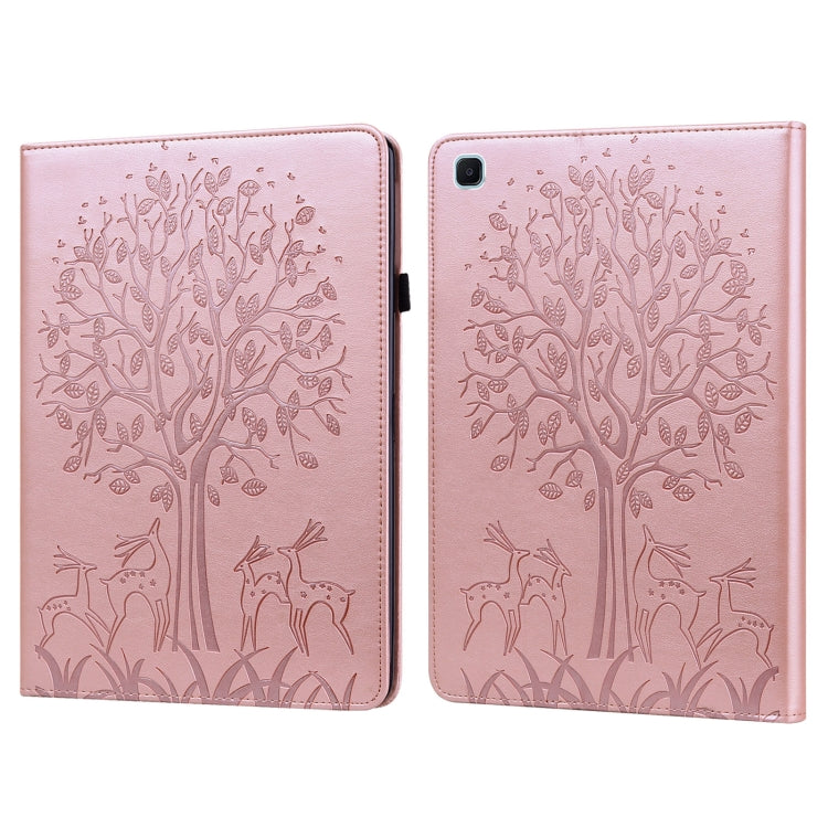 Tree & Deer Pattern Pressed Printing Horizontal Flip PU Leather Case with Holder & Card Slots & Sleep / Wake-up Function, For Samsung Galaxy Tab S6 Lite, For Samsung Galaxy Tab A7 10.4 2020