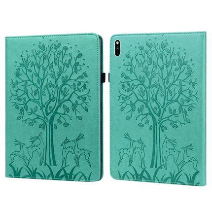 Tree & Deer Pattern Pressed Printing Horizontal Flip PU Leather Case with Holder & Card Slots, For Huawei MediaPad M5 lite, For Huawei MatePad Pro 10.8 2021, For Huawei MatePad 11 2021, For Huawei MediaPad T3 10