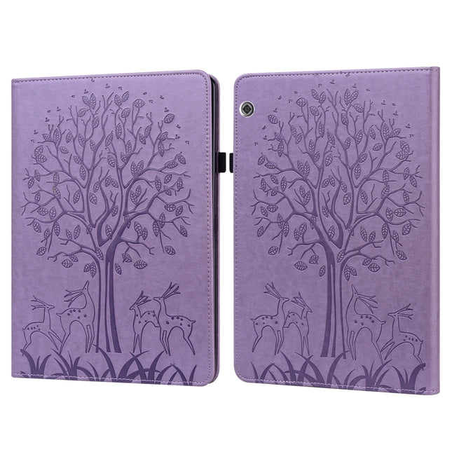 Tree & Deer Pattern Pressed Printing Horizontal Flip PU Leather Case with Holder & Card Slots, For Huawei MediaPad T5, For Lenovo Tab M8 8505X 8.0, For Lenovo M10 Plus / M10 FHD REL, For Lenovo M10 TB-X505L