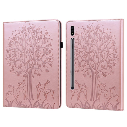 Tree & Deer Pattern Pressed Printing Horizontal Flip PU Leather Case with Holder & Card Slots, For Samsung Galaxy Tab S2 9.7, For Samsung Galaxy Tab A 8.0 2019, For Samsung Galaxy Tab S8 / Galaxy Tab S7 SM-T870, For Amazon Kindle Fire HD 10 / 10 Plus 2021