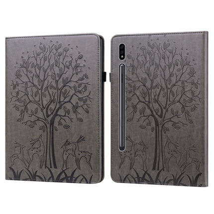 Tree & Deer Pattern Pressed Printing Horizontal Flip PU Leather Case with Holder & Card Slots, For Samsung Galaxy Tab S2 9.7, For Samsung Galaxy Tab A 8.0 2019, For Samsung Galaxy Tab S8 / Galaxy Tab S7 SM-T870, For Amazon Kindle Fire HD 10 / 10 Plus 2021