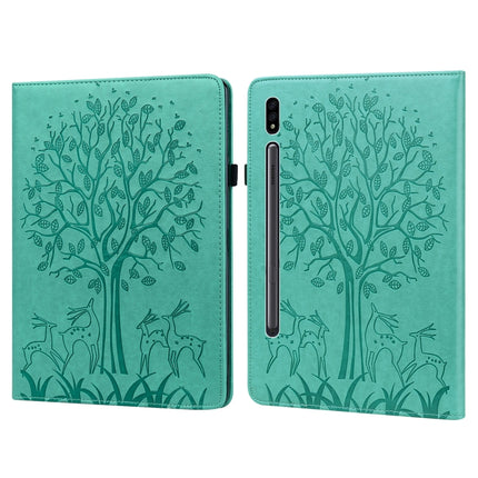 Tree & Deer Pattern Pressed Printing Horizontal Flip PU Leather Case with Holder & Card Slots, For Samsung Galaxy Tab S2 9.7, For Samsung Galaxy Tab A 8.0 2019, For Samsung Galaxy Tab S8 / Galaxy Tab S7 SM-T870, For Amazon Kindle Fire HD 10 / 10 Plus 2021