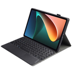Y0N5-A TPU Case Lambskin Texture Round Keycap Bluetooth Keyboard Leather Case with Holder & Touchpad