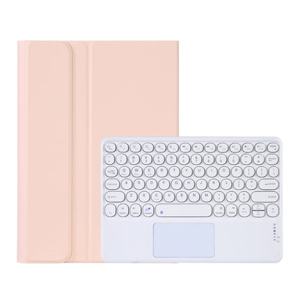 Y0N5-A TPU Case Lambskin Texture Round Keycap Bluetooth Keyboard Leather Case with Holder & Touchpad