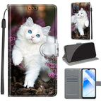 For OPPO A54 4G / A16 4G / A53s 5G / A55 5G / C08 Flower Bush Big White Cat