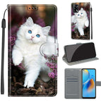 For OPPO F19 / A74 4G / C08 Flower Bush Big White Cat