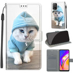 For OPPO A94 5G / A95 5G / F19 Pro+ 5G / C15 Blue Sweater White Cat