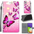 For Samsung Galaxy A22 4G / C03 Gradient Pink Flying Butterflies