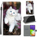 For Samsung Galaxy A22 4G / C08 Flower Bush Big White Cat
