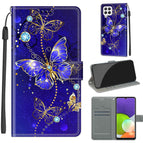 For Samsung Galaxy A22 4G / C11 Blue Golden Chain Butterflies
