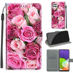 For Samsung Galaxy A22 4G / C17 Green Leaf Pink Rose