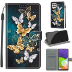 For Samsung Galaxy A22 4G / C20 Gold Silver Flying Butterflies