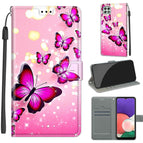 For Samsung Galaxy A22 5G / C03 Gradient Pink Flying Butterflies
