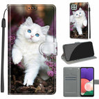 For Samsung Galaxy A22 5G / C08 Flower Bush Big White Cat