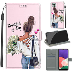 Estuche de cuero PU con tapa horizontal, cierre magnético y ranuras para tarjetas, con dibujo de colores de voltaje, para Samsung Galaxy A22 5G