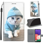 For Samsung Galaxy A22 5G / C15 Blue Sweater White Cat