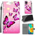 For Samsung Galaxy M32 4G / F22 / C03 Gradient Pink Flying Butterflies