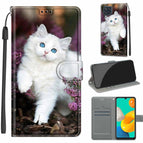 For Samsung Galaxy M32 4G / F22 / C08 Flower Bush Big White Cat