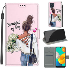 Estuche de cuero PU con tapa horizontal, cierre magnético y ranuras para tarjetas, con dibujo de colores de voltaje, para Samsung Galaxy M32 4G/F22