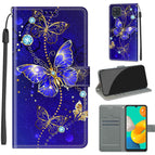 For Samsung Galaxy M32 4G / F22 / C11 Blue Golden Chain Butterflies