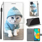 For Samsung Galaxy M32 4G / F22 / C15 Blue Sweater White Cat