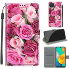 For Samsung Galaxy M32 4G / F22 / C17 Green Leaf Pink Rose