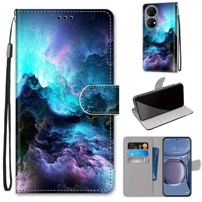 Coloured Drawing Cross Texture Horizontal Flip PU Leather Case with Holder & Card Slots & Wallet & Lanyard, For Huawei P50