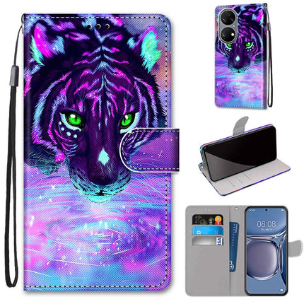Coloured Drawing Cross Texture Horizontal Flip PU Leather Case with Holder & Card Slots & Wallet & Lanyard, For Huawei P50