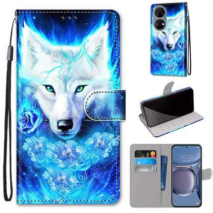 Coloured Drawing Cross Texture Horizontal Flip PU Leather Case with Holder & Card Slots & Wallet & Lanyard, For Huawei P50
