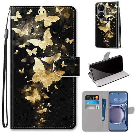 Coloured Drawing Cross Texture Horizontal Flip PU Leather Case with Holder & Card Slots & Wallet & Lanyard, For Huawei P50