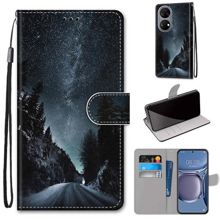 Coloured Drawing Cross Texture Horizontal Flip PU Leather Case with Holder & Card Slots & Wallet & Lanyard, For Huawei P50