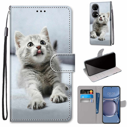 Coloured Drawing Cross Texture Horizontal Flip PU Leather Case with Holder & Card Slots & Wallet & Lanyard, For Huawei P50