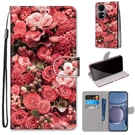 Coloured Drawing Cross Texture Horizontal Flip PU Leather Case with Holder & Card Slots & Wallet & Lanyard, For Huawei P50