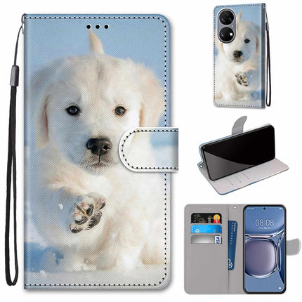 Coloured Drawing Cross Texture Horizontal Flip PU Leather Case with Holder & Card Slots & Wallet & Lanyard, For Huawei P50