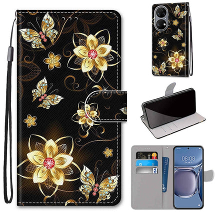 Coloured Drawing Cross Texture Horizontal Flip PU Leather Case with Holder & Card Slots & Wallet & Lanyard, For Huawei P50