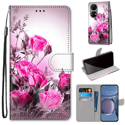 Coloured Drawing Cross Texture Horizontal Flip PU Leather Case with Holder & Card Slots & Wallet & Lanyard, For Huawei P50