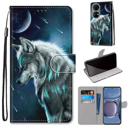 Coloured Drawing Cross Texture Horizontal Flip PU Leather Case with Holder & Card Slots & Wallet & Lanyard, For Huawei P50