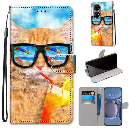 Coloured Drawing Cross Texture Horizontal Flip PU Leather Case with Holder & Card Slots & Wallet & Lanyard, For Huawei P50
