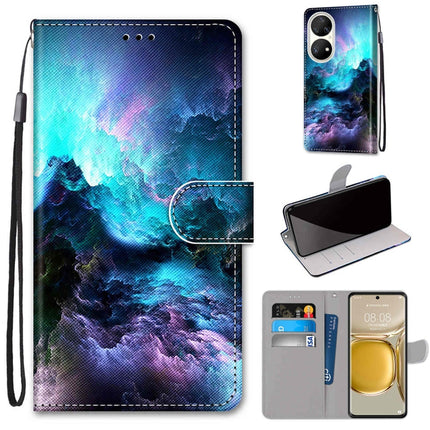 Coloured Drawing Cross Texture Horizontal Flip PU Leather Case with Holder & Card Slots & Wallet & Lanyard, For Huawei P50 Pro