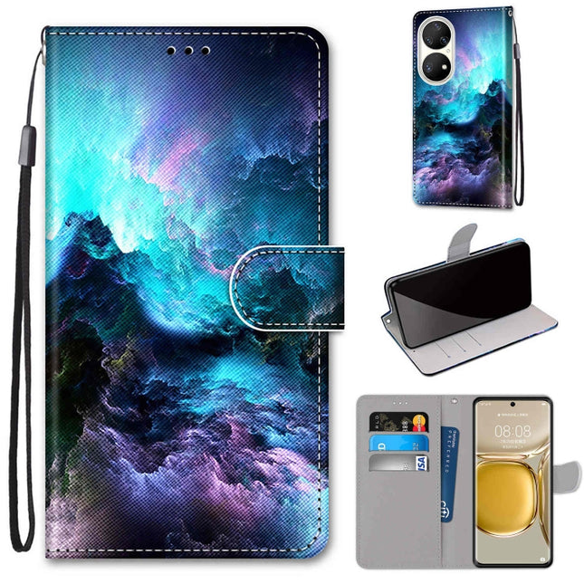 Coloured Drawing Cross Texture Horizontal Flip PU Leather Case with Holder & Card Slots & Wallet & Lanyard, For Huawei P50 Pro