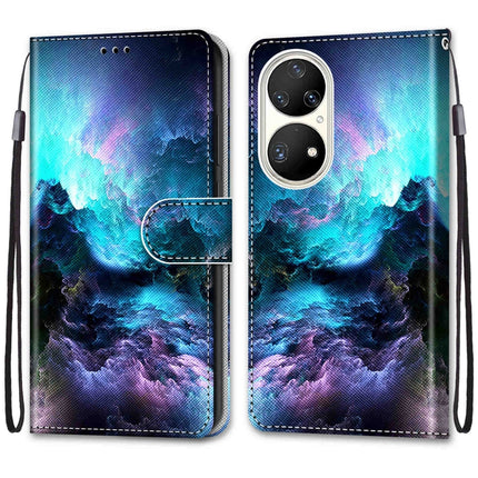 Coloured Drawing Cross Texture Horizontal Flip PU Leather Case with Holder & Card Slots & Wallet & Lanyard, For Huawei P50 Pro