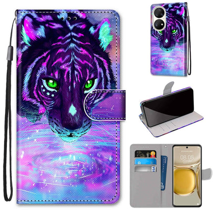 Coloured Drawing Cross Texture Horizontal Flip PU Leather Case with Holder & Card Slots & Wallet & Lanyard, For Huawei P50 Pro
