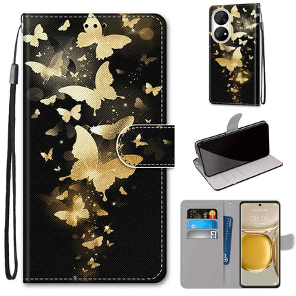 Coloured Drawing Cross Texture Horizontal Flip PU Leather Case with Holder & Card Slots & Wallet & Lanyard, For Huawei P50 Pro