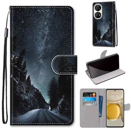 Coloured Drawing Cross Texture Horizontal Flip PU Leather Case with Holder & Card Slots & Wallet & Lanyard, For Huawei P50 Pro