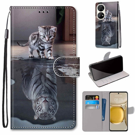 Coloured Drawing Cross Texture Horizontal Flip PU Leather Case with Holder & Card Slots & Wallet & Lanyard, For Huawei P50 Pro
