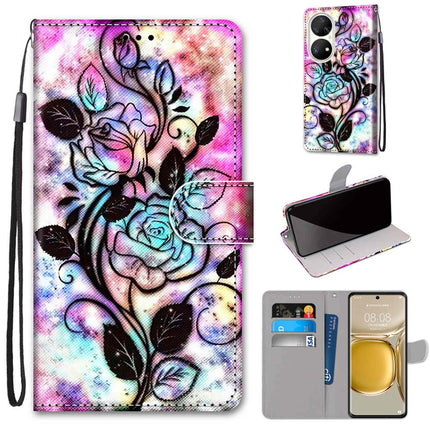 Coloured Drawing Cross Texture Horizontal Flip PU Leather Case with Holder & Card Slots & Wallet & Lanyard, For Huawei P50 Pro