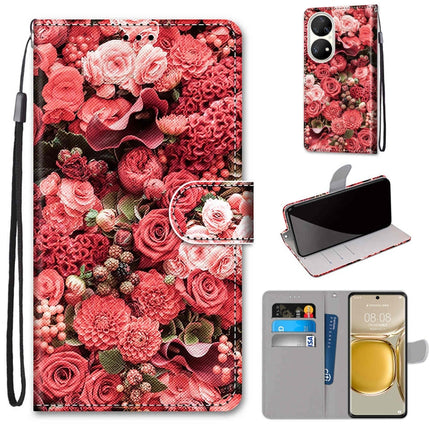 Coloured Drawing Cross Texture Horizontal Flip PU Leather Case with Holder & Card Slots & Wallet & Lanyard, For Huawei P50 Pro