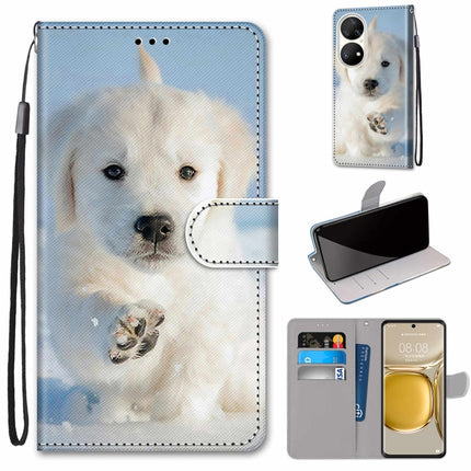 Coloured Drawing Cross Texture Horizontal Flip PU Leather Case with Holder & Card Slots & Wallet & Lanyard, For Huawei P50 Pro