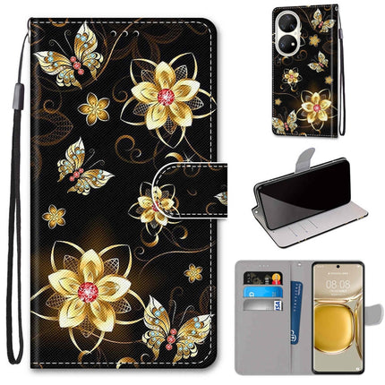 Coloured Drawing Cross Texture Horizontal Flip PU Leather Case with Holder & Card Slots & Wallet & Lanyard, For Huawei P50 Pro