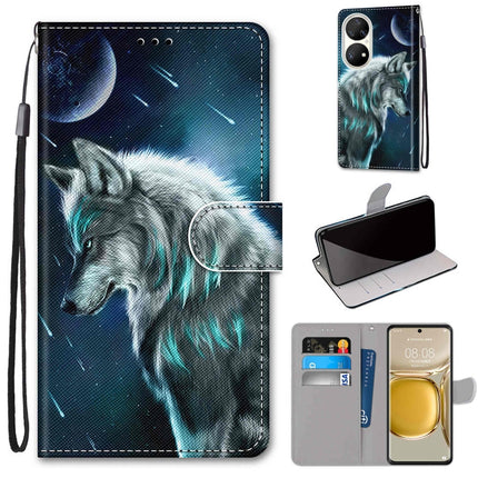 Coloured Drawing Cross Texture Horizontal Flip PU Leather Case with Holder & Card Slots & Wallet & Lanyard, For Huawei P50 Pro